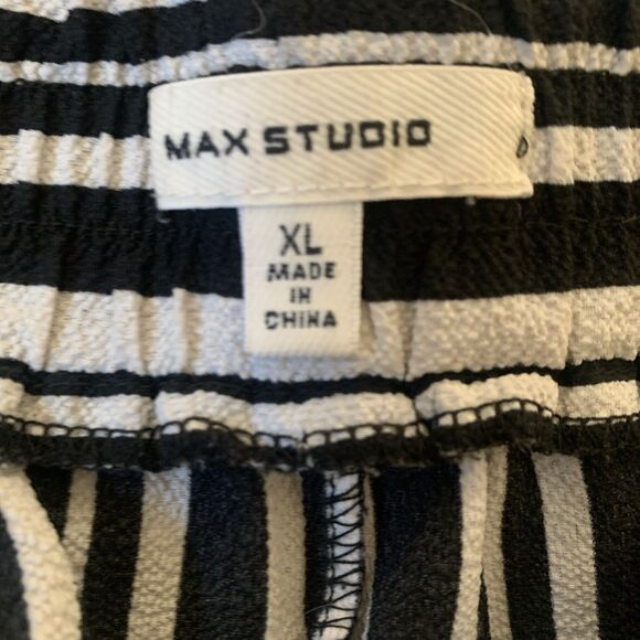 Max Studio Pants Women's Pull On XL Cropped Striped Wide Leg Pockets Black White - Picture 11 of 11